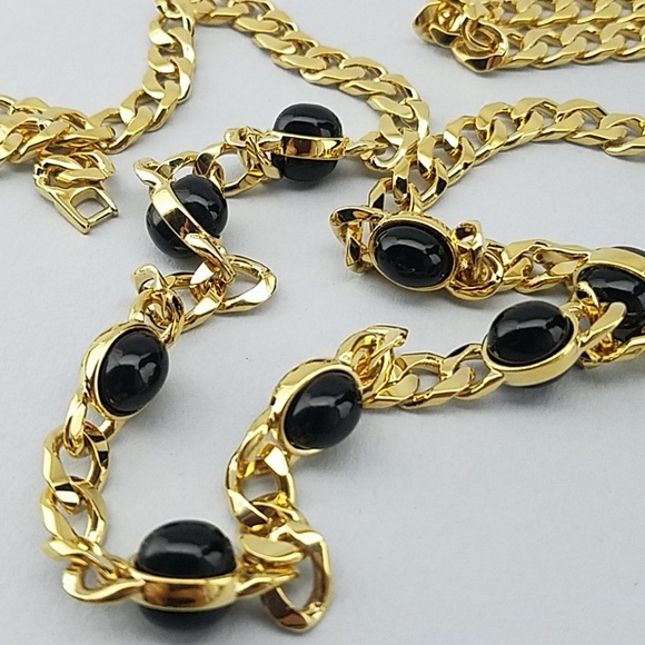 EUC Monet Large gold chain necklace black bead 14" - Picture 7 of 8
